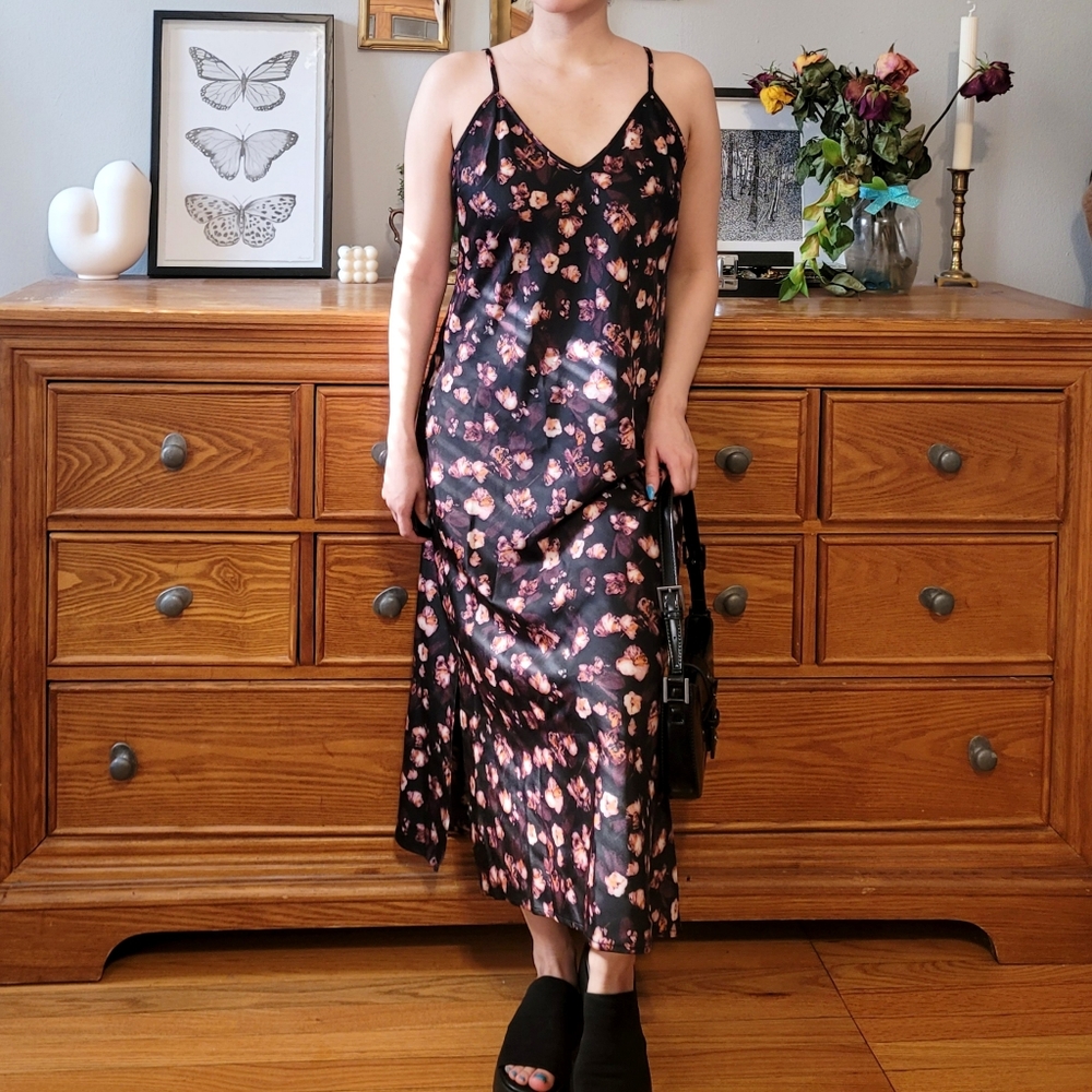 A New Day Black Floral Slip Midi Dress